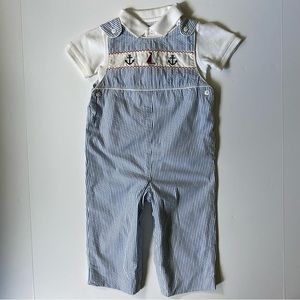 Talbots Outfit 18 Months Blue White white polo onesie shirt sailboats anchors